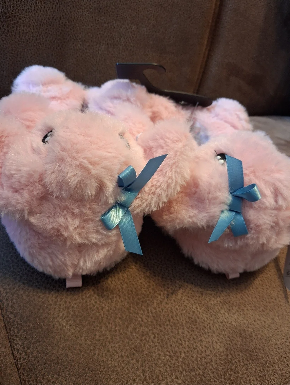 Wonder Nation Plush Pink Bunny Cozy Slippers Size 5-6 Girls